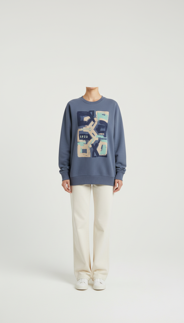 sweat-shirt bleu ardoise à motif graphique