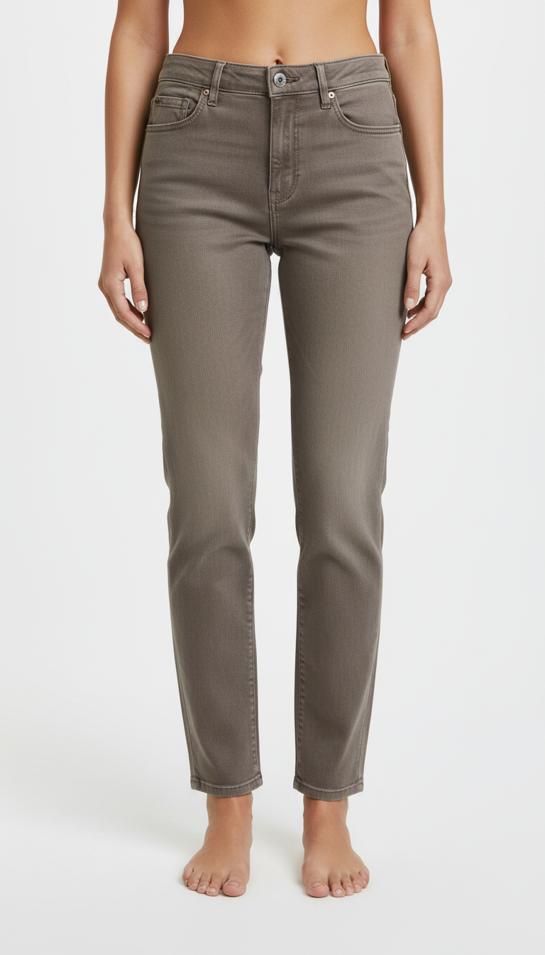 pantalon denim fuselé taupe poussière